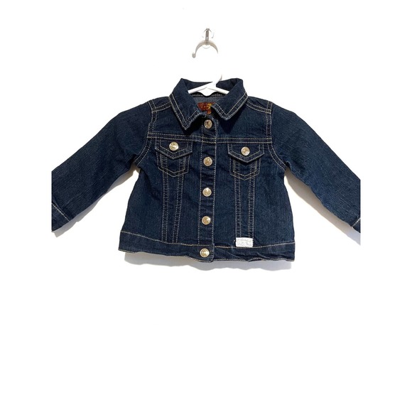 7 For All Mankind jean jacket denim pockets snap collar logo. Size 12 mo. - Picture 1 of 6
